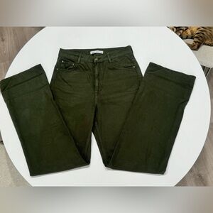Zara Dark Green High-Waisted Wide Leg Jeans